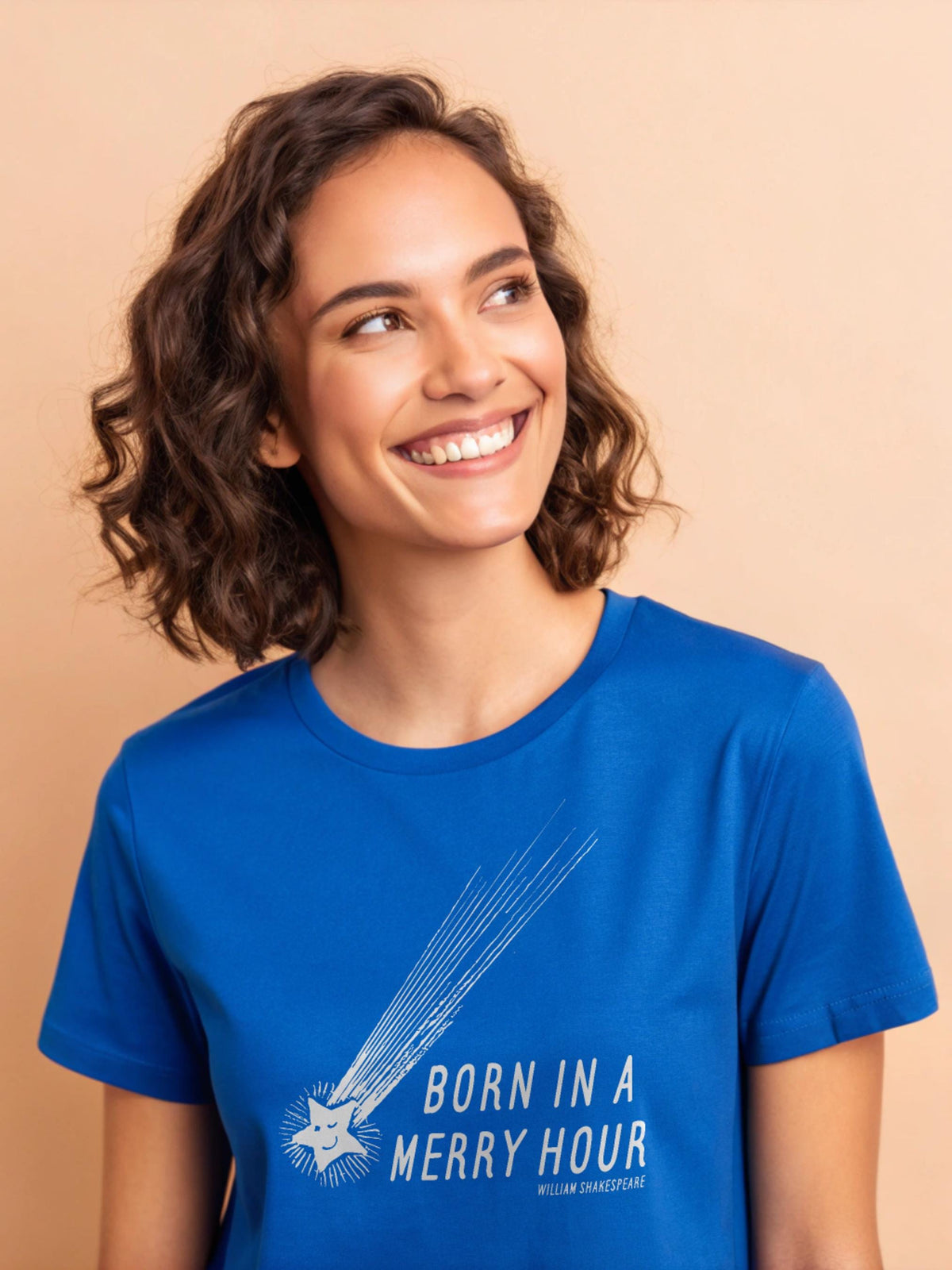 Shakespeare Quote T-Shirt - 'Born In A Merry Hour' - Unisex Winking Shooting Star Tee