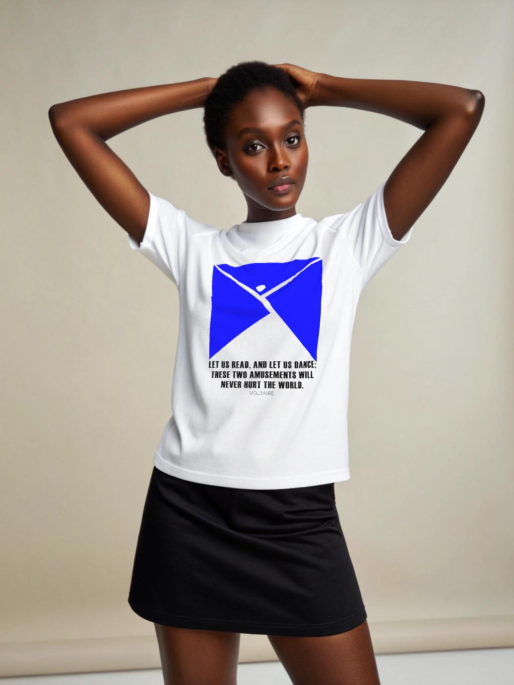 Voltaire Inspired Modern Dance Cut-Out T-Shirt - Soft Cotton Tee with Inspirational Quote