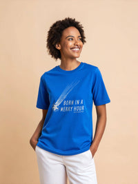 Load image into Gallery viewer, Shakespeare Quote T-Shirt - &#39;Born In A Merry Hour&#39; - Unisex Winking Shooting Star Tee
