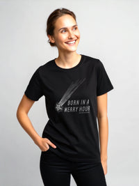 Load image into Gallery viewer, Shakespeare Quote T-Shirt - &#39;Born In A Merry Hour&#39; - Unisex Winking Shooting Star Tee
