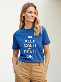 Load image into Gallery viewer, Keep Calm and Read On T-Shirt: Bold Book Lover Graphic Tee
