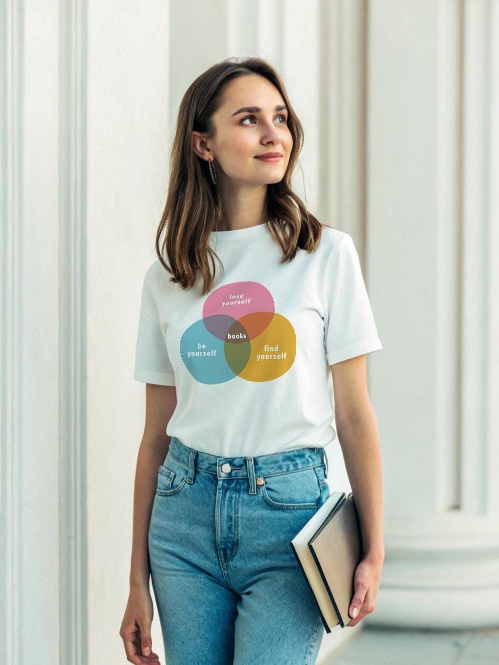 Colorful Vendiagram T-Shirt - Books are The Key! | Casual Cotton Tee Gift