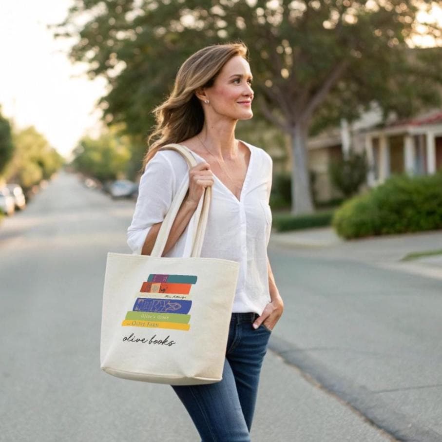 Olive Books Tote Bag - Fun Punny Design - Eco-Friendly Cotton Bag